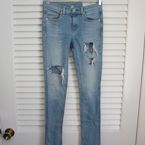 rag & bone Denim - rag & bone skinny moto jeans in Convoy distressed blue sz 26